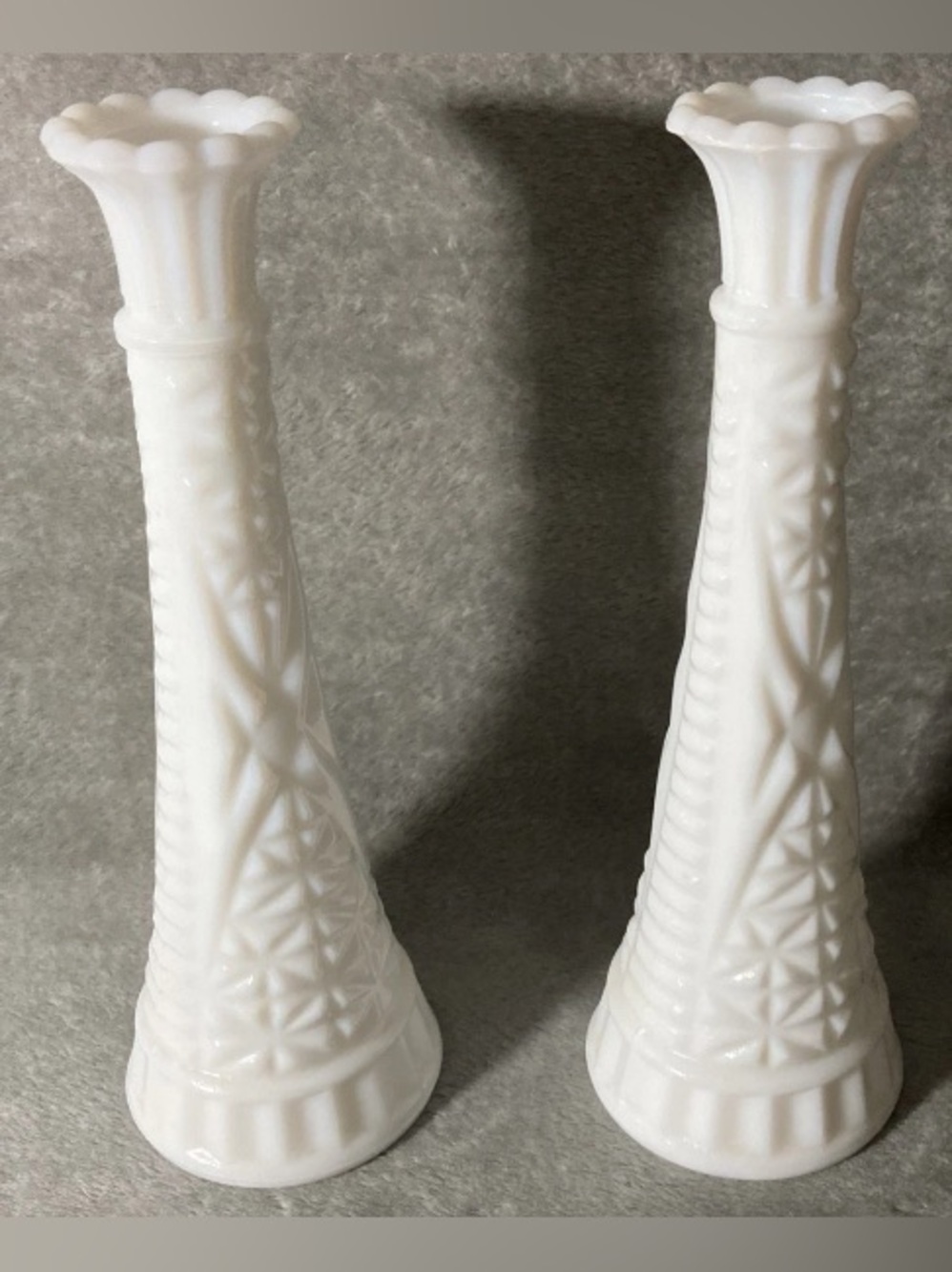 Vintage White Milk Glass Hobnail 9" Bud Flower Vase Lot Of 2